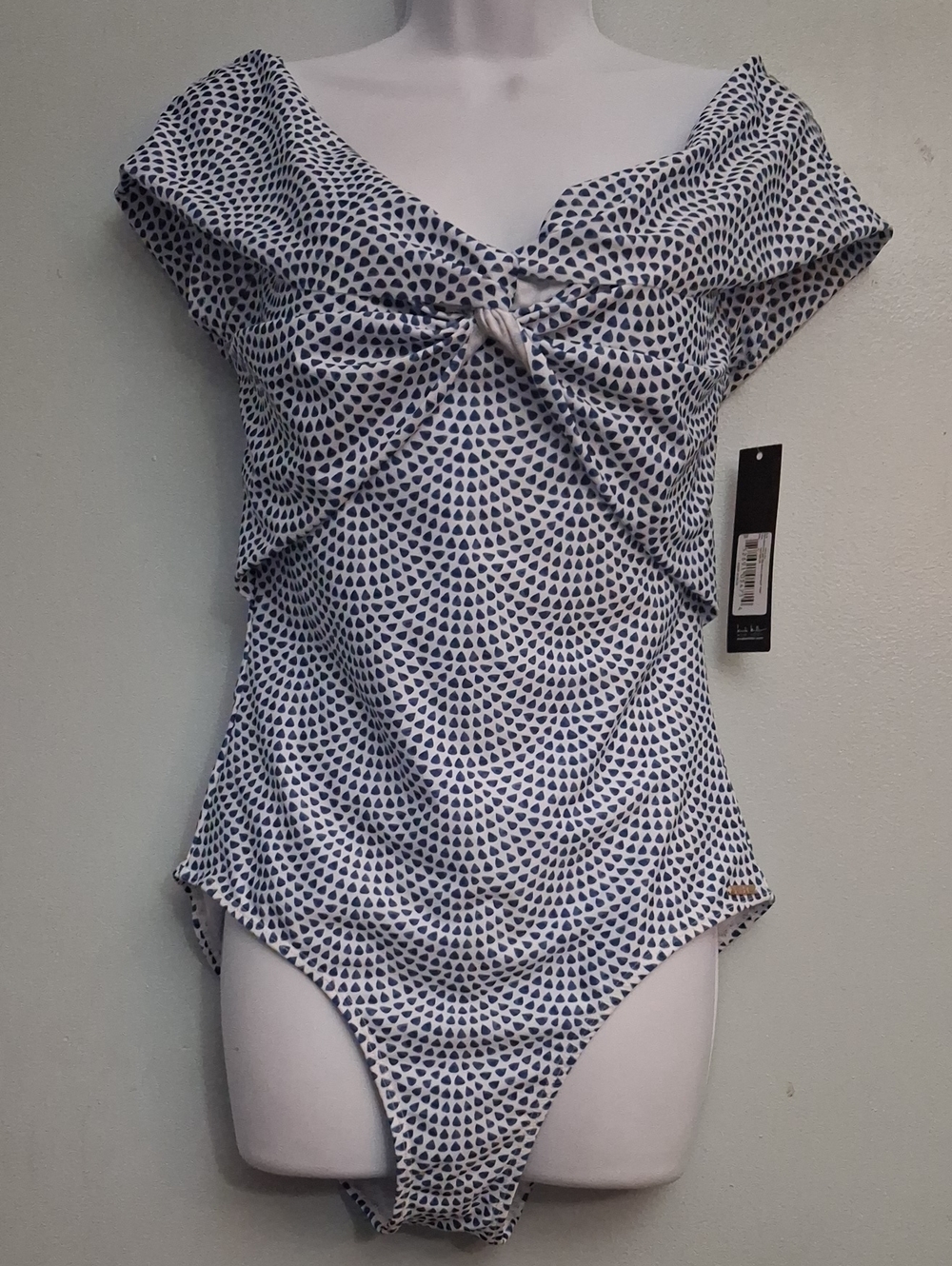 Nicole Miller Size XL women's Knot Front One-Piece Swimsuit in Navy Heart Print